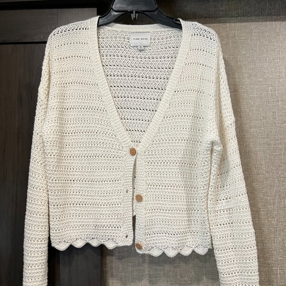 Pink Rose - Crochet Cardigan - Medium